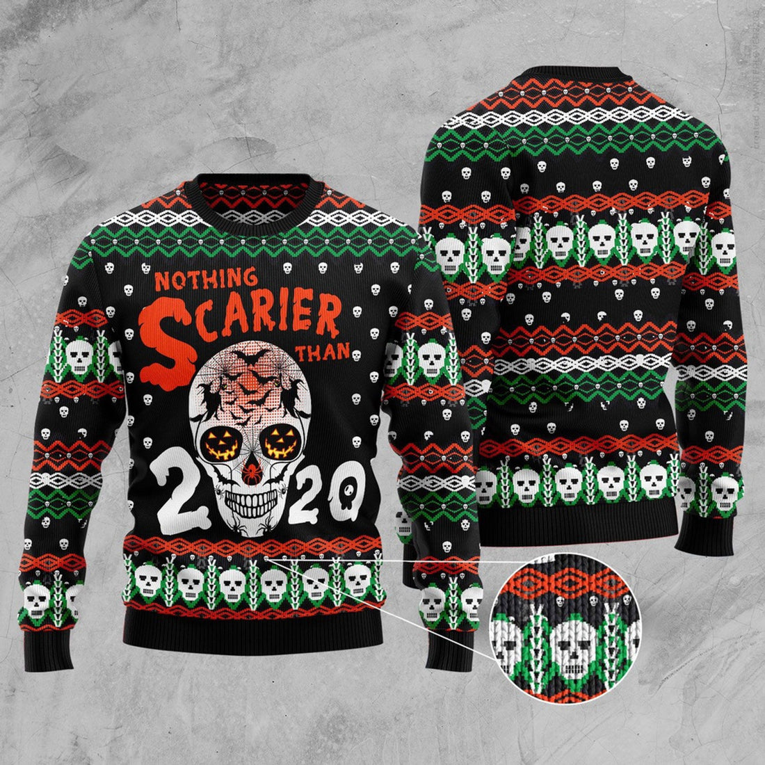 FUNSTUFFPRINT Skull Nothing Scarier Than Ugly Christmas Sweater, Christmas Sweater, Ugly Sweater, Funny Xmas Sweaters Ugly Sweater
