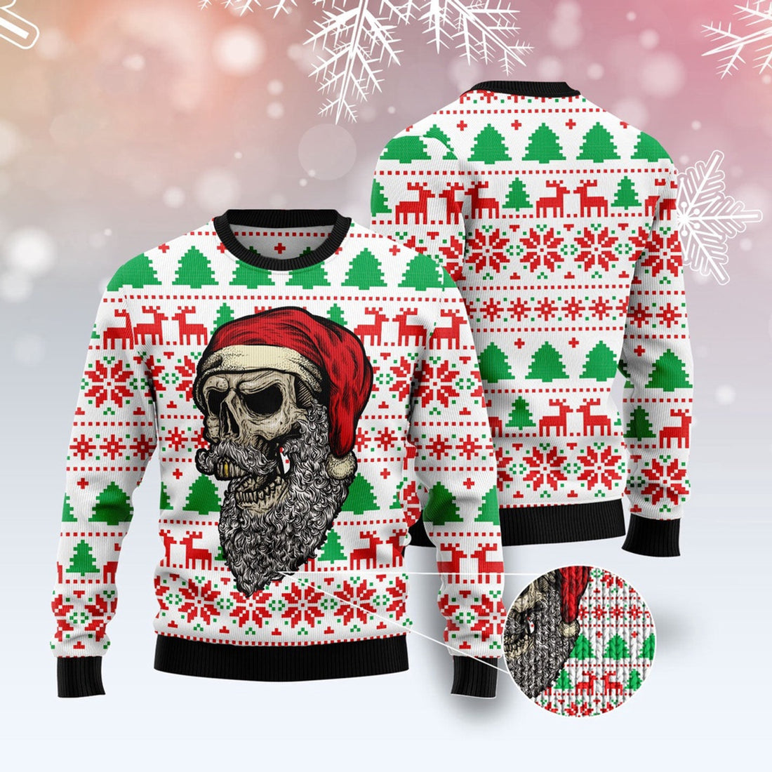 FUNSTUFFPRINT Skull Santa Claus Costume Ugly Christmas Sweater, Dog Ugly Christmas Sweater, Ugly Dog Sweaters Ugly  Sweater