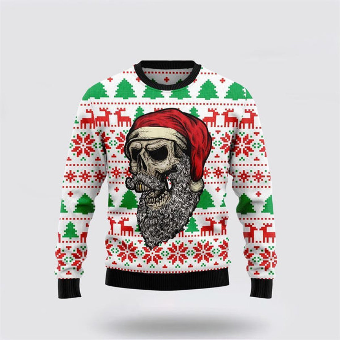 FUNSTUFFPRINT Skull Santa Claus Costume Ugly Christmas Sweater For Men And Women, Best Gift For Christmas, The Beautiful Winter Christmas Outfit Ugly Sweater