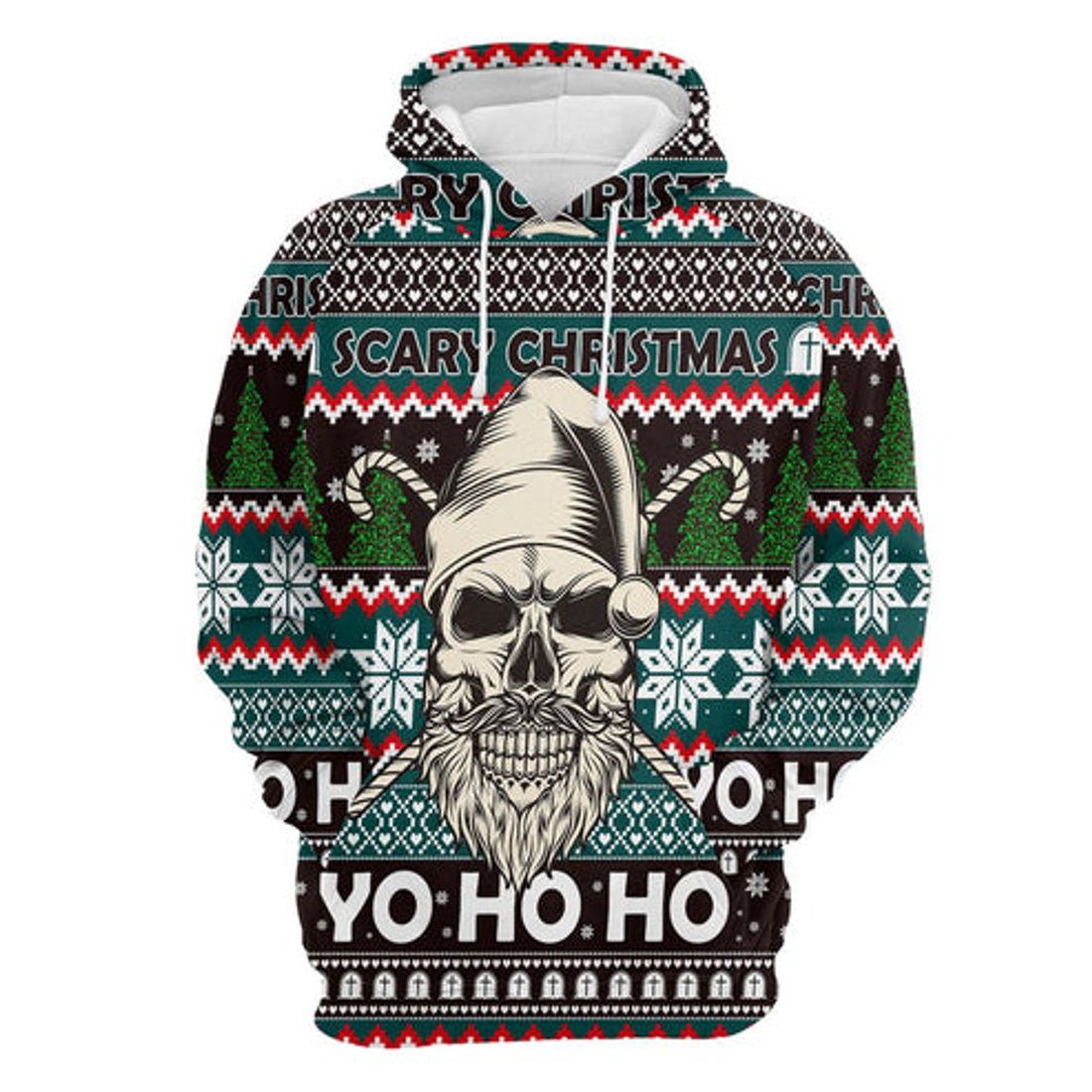 FUNSTUFFPRINT 3D Skull Scary Christmas All Over 3D Hoodie and Zip Hoodie