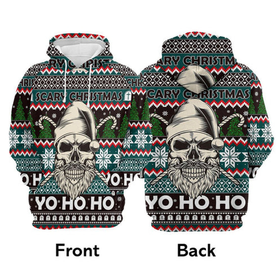 FUNSTUFFPRINT 3D Skull Scary Christmas All Over 3D Hoodie and Zip Hoodie