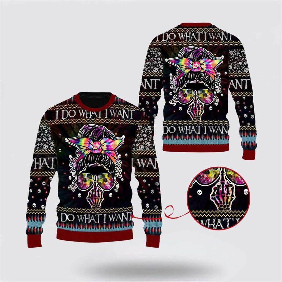 FUNSTUFFPRINT Skull Ugly Christmas Sweater All Over Print Sweatshirt I Do What I Want – Christmas Gifts For Frends Ugly  Sweater
