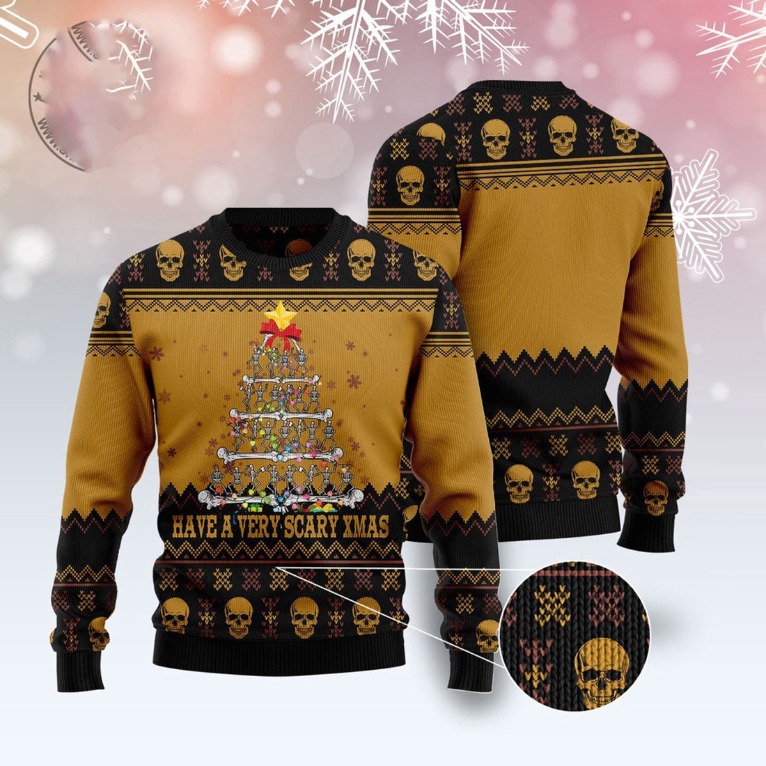 FUNSTUFFPRINT Skull Very Scary Xmas Ugly Christmas Sweater, Christmas Sweater, Ugly Sweater, Funny Xmas Sweaters Ugly Sweater