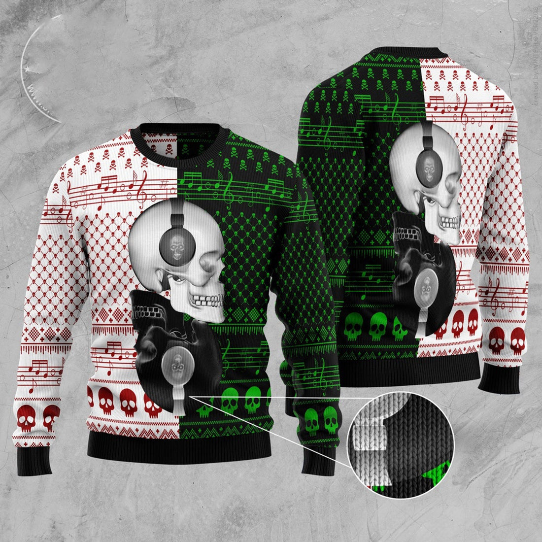 FUNSTUFFPRINT Skull Yinyang Ugly Christmas Sweater, Christmas Sweater, Ugly Sweater, Funny Xmas Sweaters Ugly Sweater