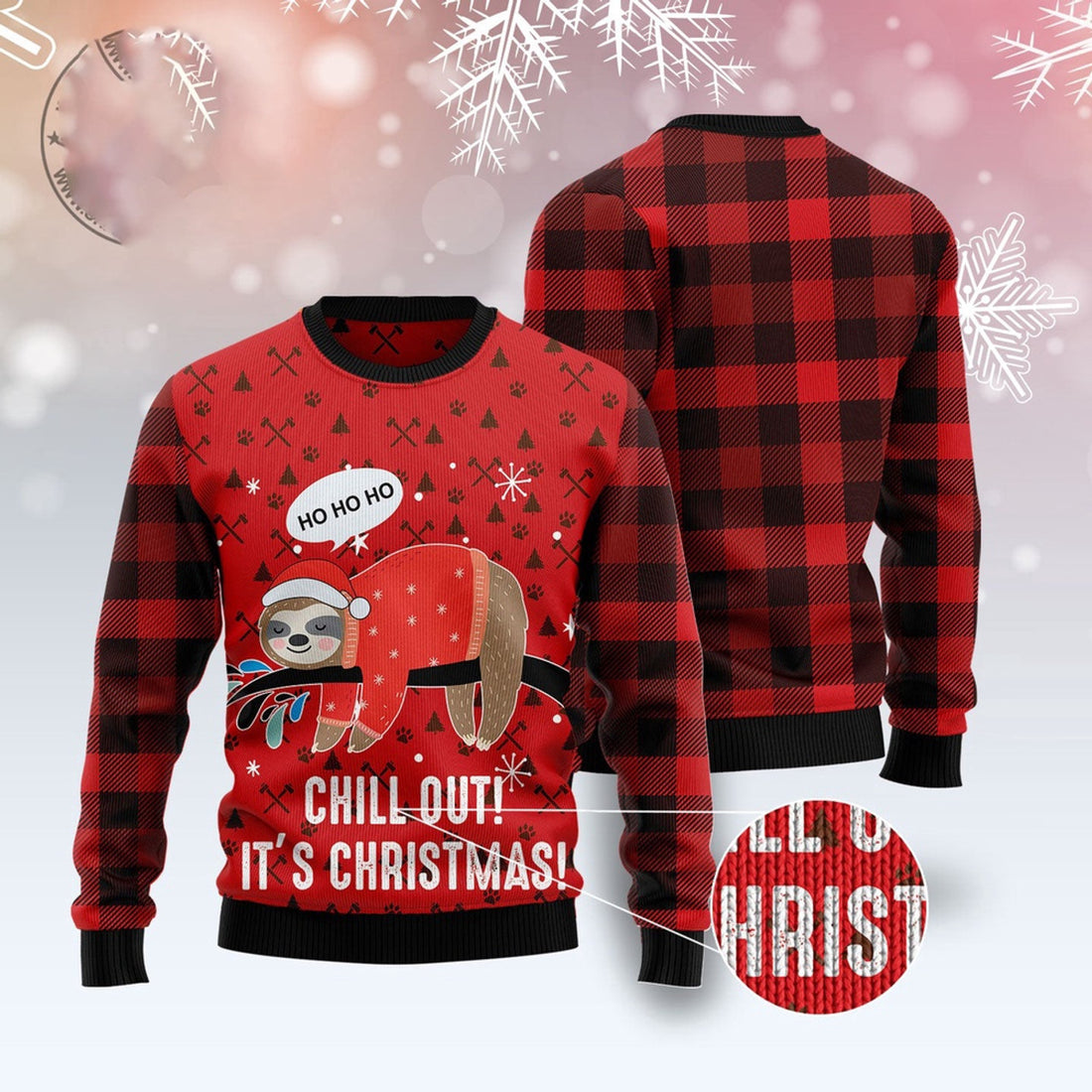 FUNSTUFFPRINT Sloth Chill Out Ugly Christmas Sweater, Christmas Sweater, Ugly Sweater, Funny Xmas Sweaters Ugly Sweater