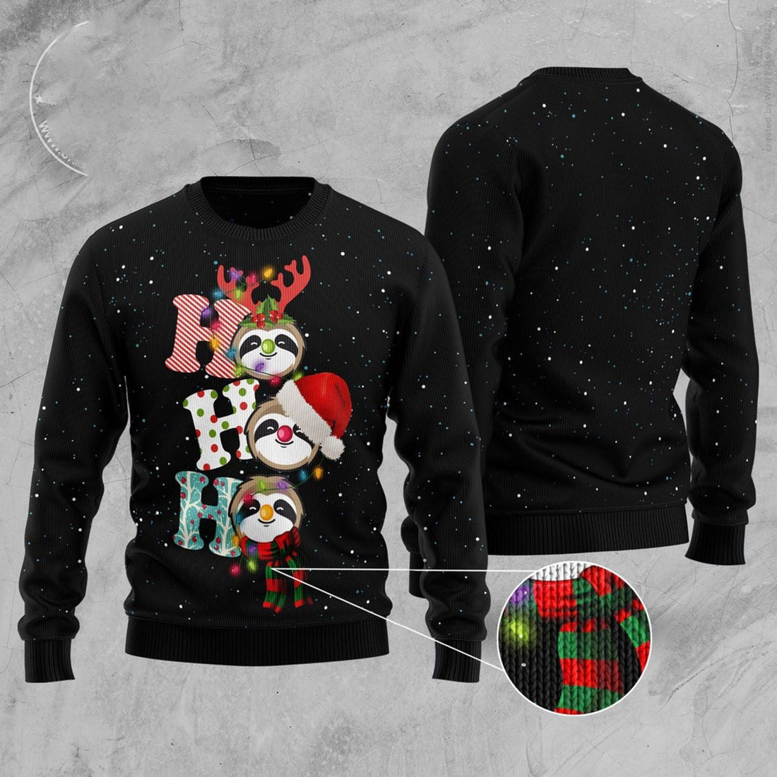 FUNSTUFFPRINT Sloth Ho Ho Ho Ugly Christmas Sweater, Christmas Sweater, Ugly Sweater, Funny Xmas Sweaters Ugly Sweater