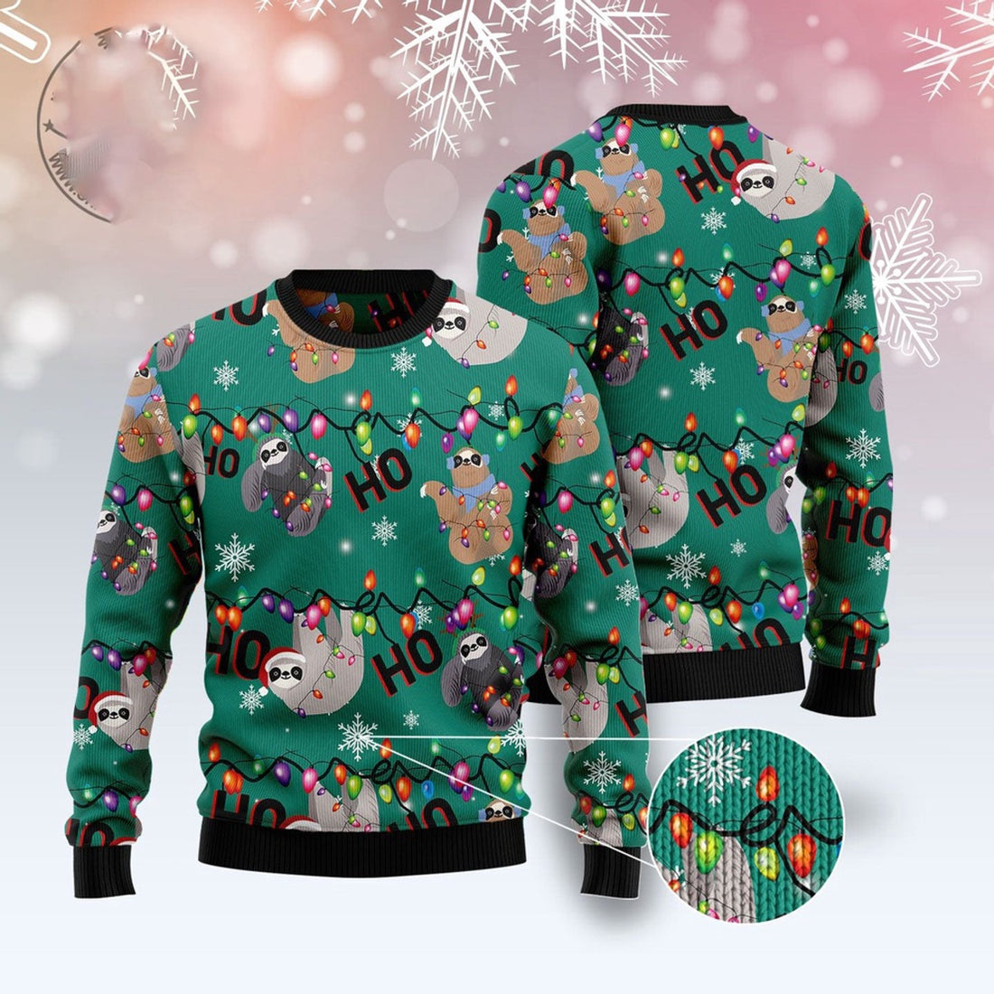FUNSTUFFPRINT Sloth Hohoho Ugly Christmas Sweater, Christmas Sweater, Ugly Sweater, Funny Xmas Sweaters Ugly Sweater