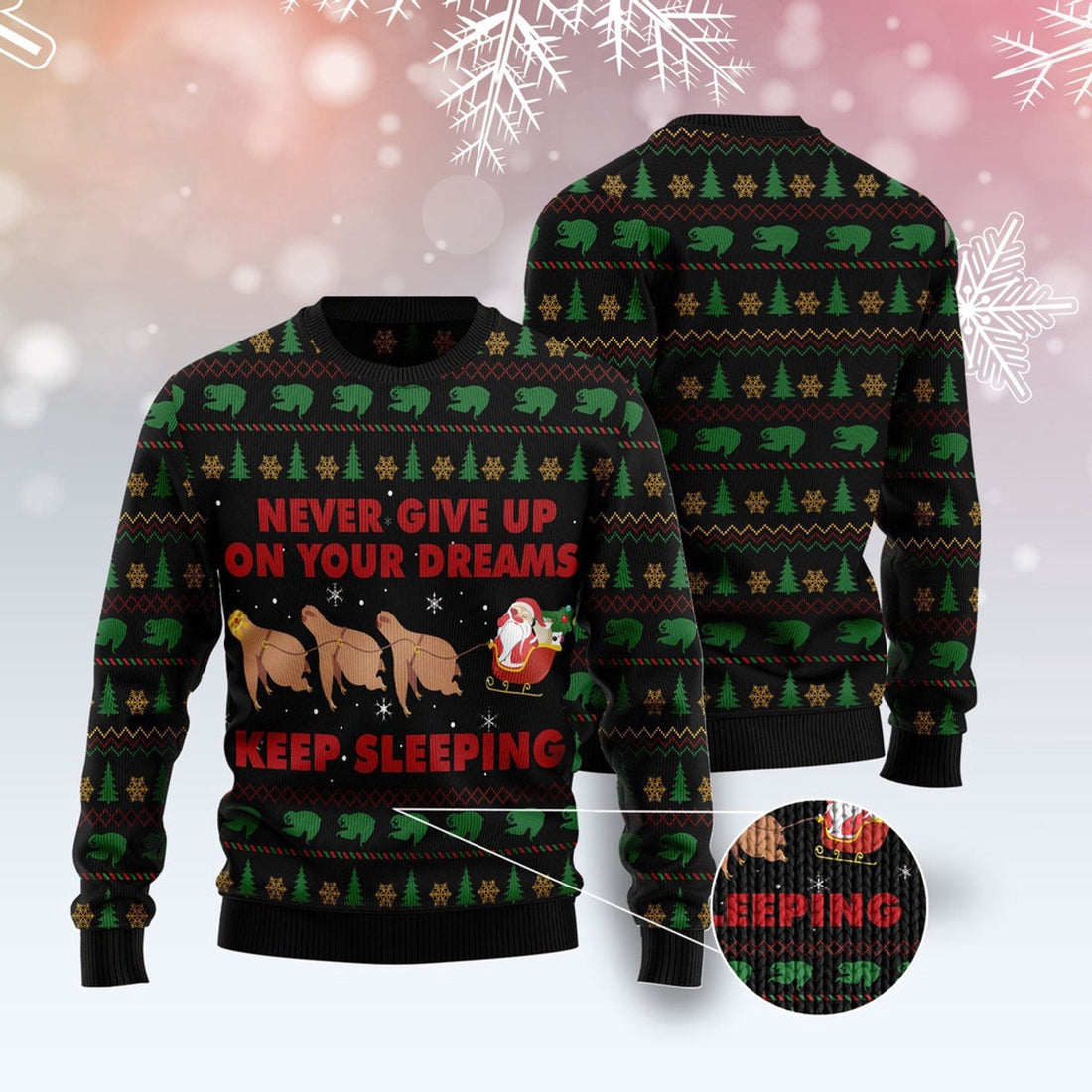 FUNSTUFFPRINT Sloth Keep Sleeping Ugly Christmas Sweater, Christmas Sweater, Ugly Sweater, Funny Xmas Sweaters Ugly Sweater