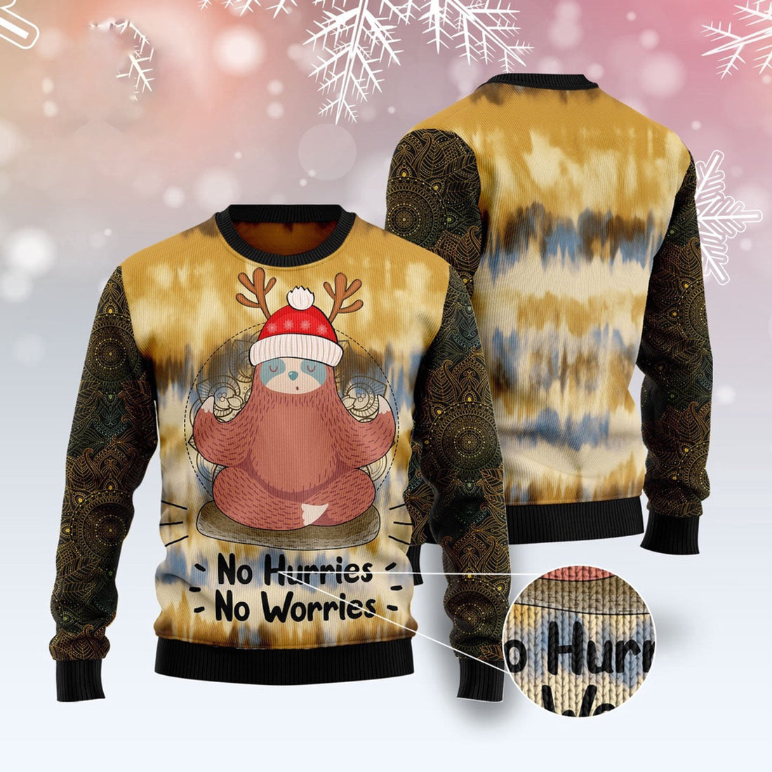FUNSTUFFPRINT Sloth Mandala Ugly Christmas Sweater, Christmas Sweater, Ugly Sweater, Funny Xmas Sweaters Ugly Sweater