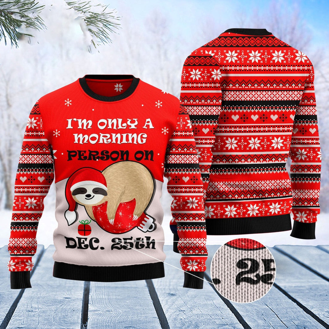 FUNSTUFFPRINT Sloth Morning Ugly Christmas Sweater, Christmas Sweater, Ugly Sweater, Funny Xmas Sweaters Ugly Sweater