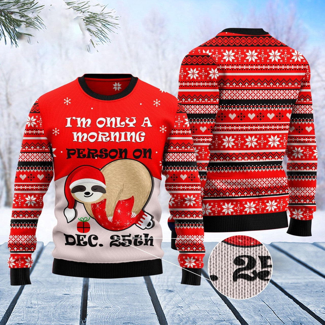 FUNSTUFFPRINT Sloth Morning Ugly Christmas Sweater, Christmas Sweater, Ugly Sweater, Funny Xmas Sweaters Ugly Sweater
