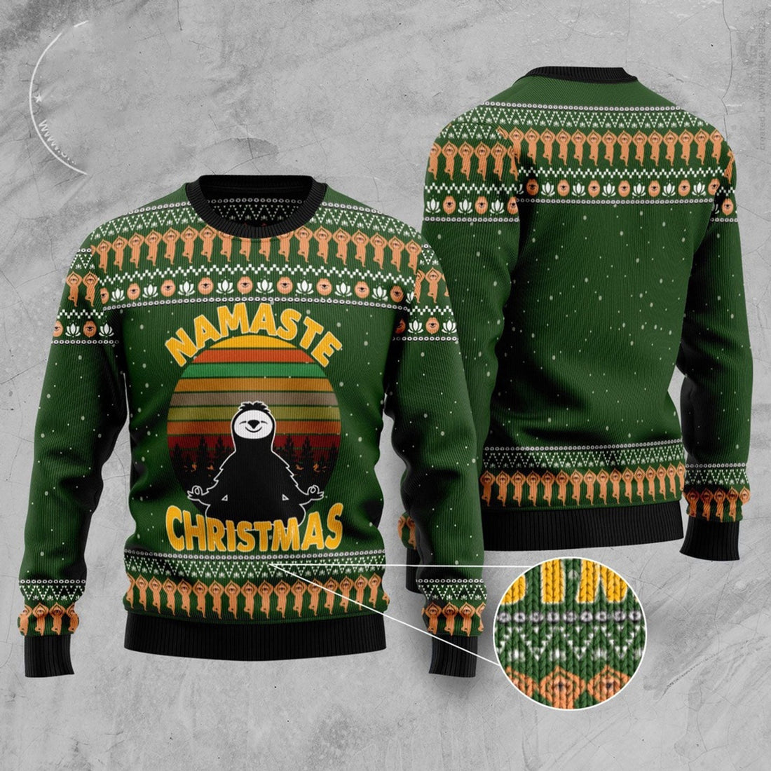 FUNSTUFFPRINT Sloth Namaste Ugly Christmas Sweater, Christmas Sweater, Ugly Sweater, Funny Xmas Sweaters Ugly Sweater