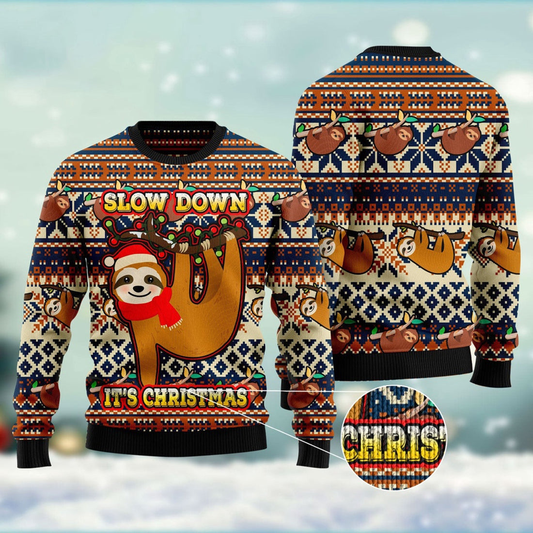 FUNSTUFFPRINT Sloth Slow Down Its Christmas Ugly Christmas Sweater, Christmas Sweater, Ugly Sweater, Funny Xmas Sweaters Ugly Sweater