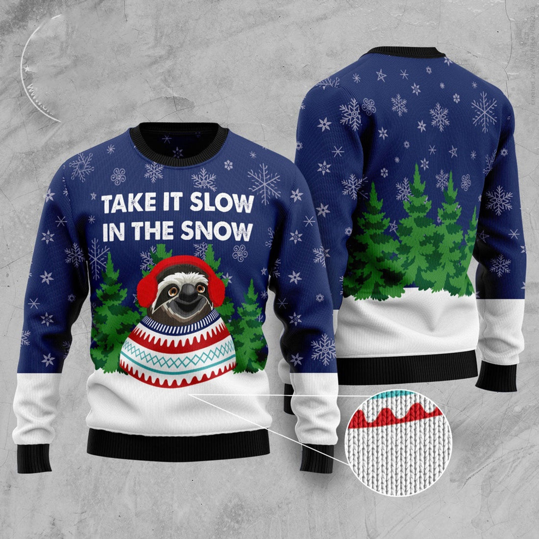 FUNSTUFFPRINT Sloth Take It Slow In The Snow Ugly Christmas Sweater, Christmas Sweater, Ugly Sweater, Funny Xmas Sweaters Ugly Sweater