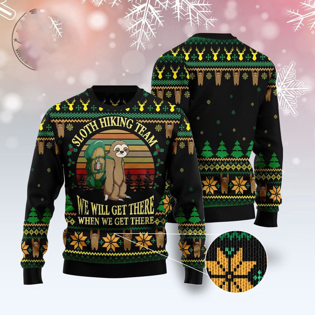 FUNSTUFFPRINT Sloth Team Holiday Ugly Christmas Sweater, Christmas Sweater, Ugly Sweater, Funny Xmas Sweaters Ugly Sweater