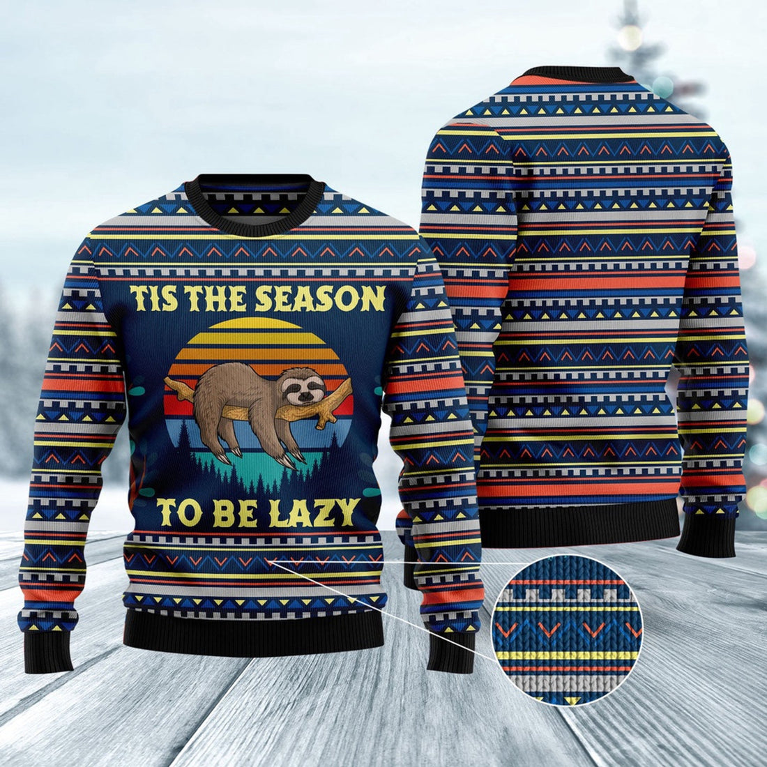 FUNSTUFFPRINT Sloth Tis The Season Ugly Christmas Sweater, Christmas Sweater, Ugly Sweater, Funny Xmas Sweaters Ugly Sweater