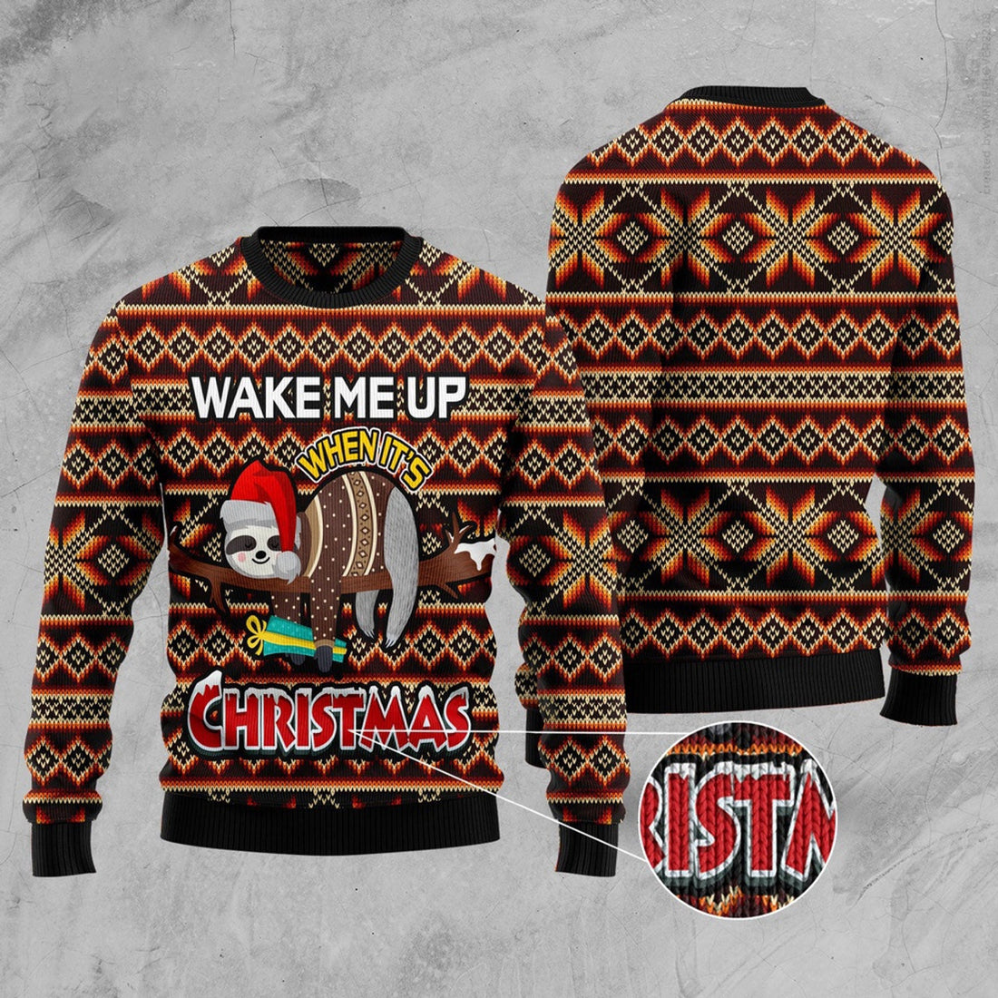 FUNSTUFFPRINT Sloth Wake Me Up When It'S Christmas Ugly Christmas Sweater, Christmas Sweater, Ugly Sweater, Funny Xmas Sweaters Ugly Sweater