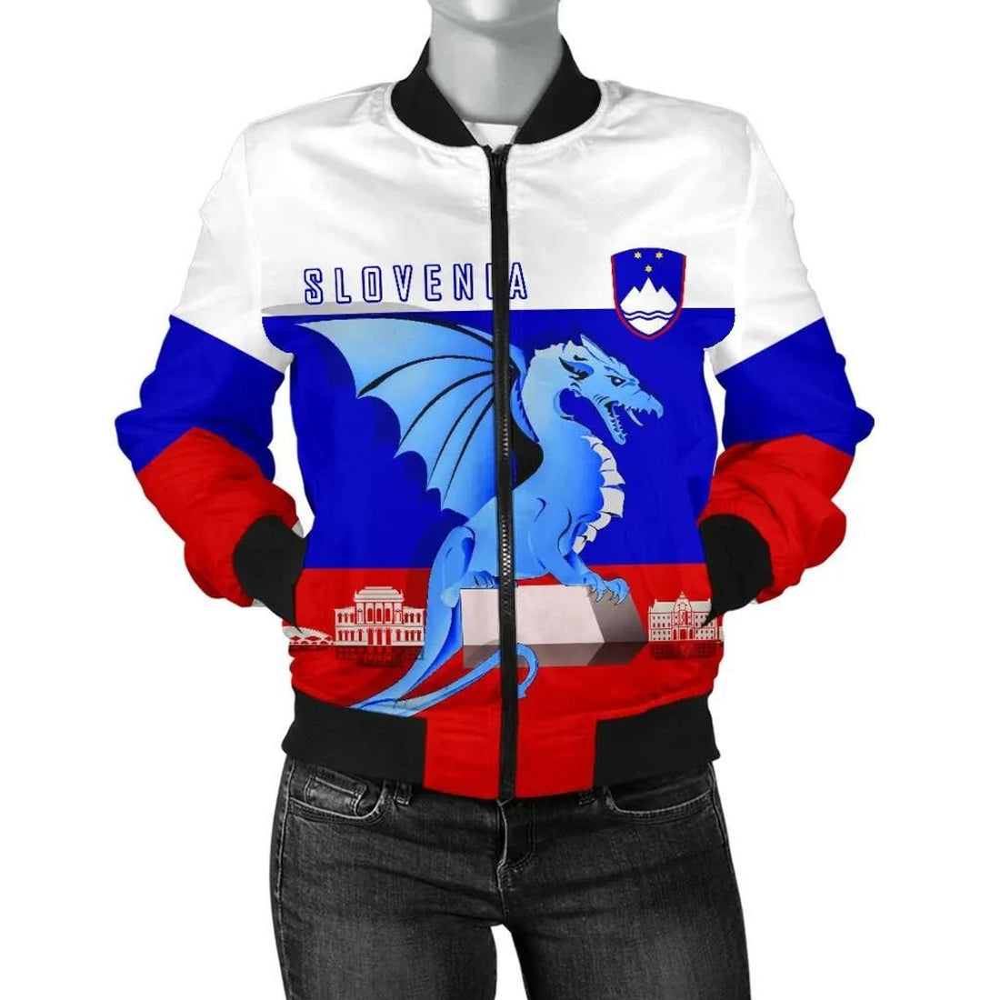 FUNSTUFFPRINT Slovenia Bomber Jacket Dragon Flag Women 3D Bomber Jacket