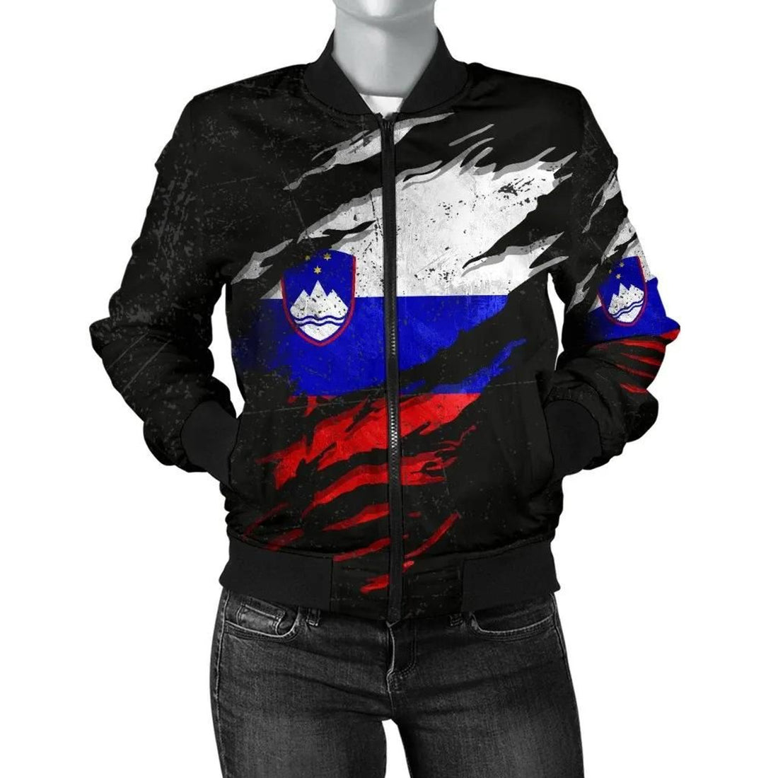 FUNSTUFFPRINT Slovenia In Me Women's Bomber Jacket - Special Grunge Style 3D Bomber Jacket