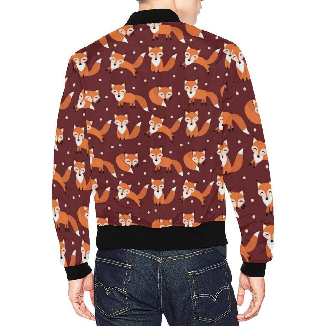 FUNSTUFFPRINT Snow Fox Pattern Print 3D Bomber Jacket