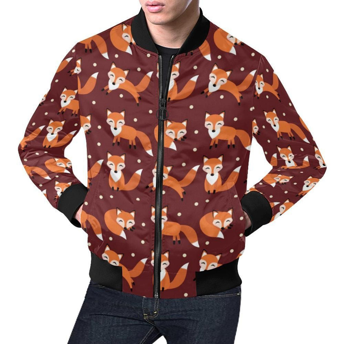 FUNSTUFFPRINT Snow Fox Pattern Print 3D Bomber Jacket