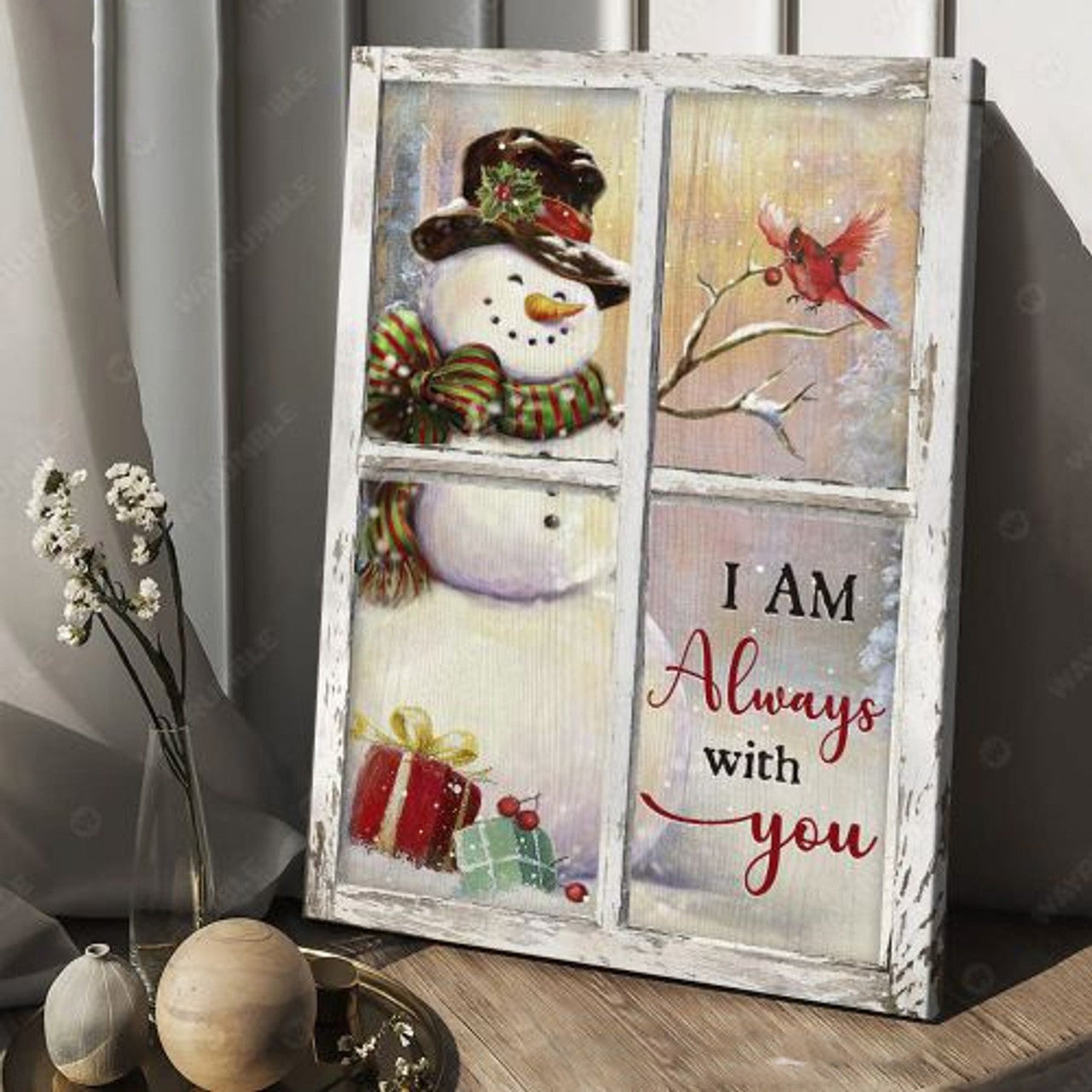 Snow Man, Cardinal Bird, I Am Always With You Poster and Canvas