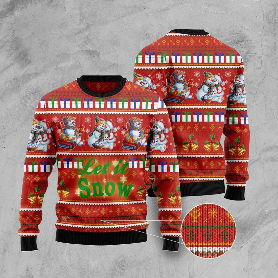 FUNSTUFFPRINT Snowman Let It Snow Ugly Christmas Sweater, Christmas Sweater, Ugly Sweater, Funny Xmas Sweaters Ugly Sweater
