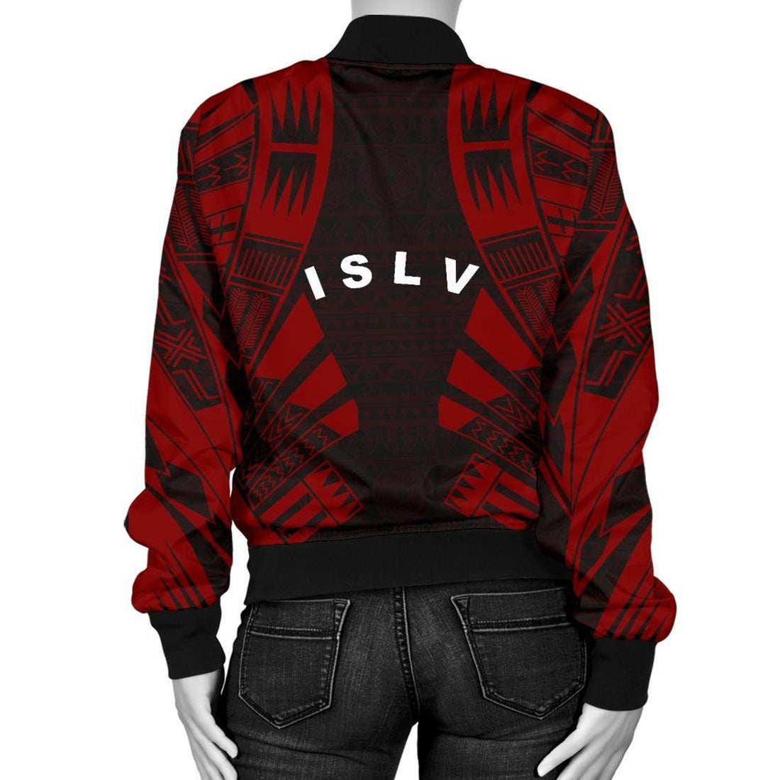 FUNSTUFFPRINT Society Islands Women Bomber Jacket - Polynesian Tattoo Red 3D Bomber Jacket