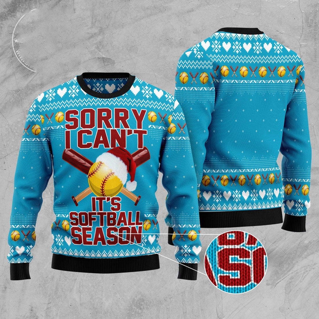 FUNSTUFFPRINT Soft Ball Season Ugly Christmas Sweater, Christmas Sweater, Ugly Sweater, Funny Xmas Sweaters Ugly Sweater