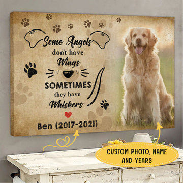 Some Angels Have Whiskers Personalized Pet Memorial Canvas Wall Art - Pet Memorial Gifts