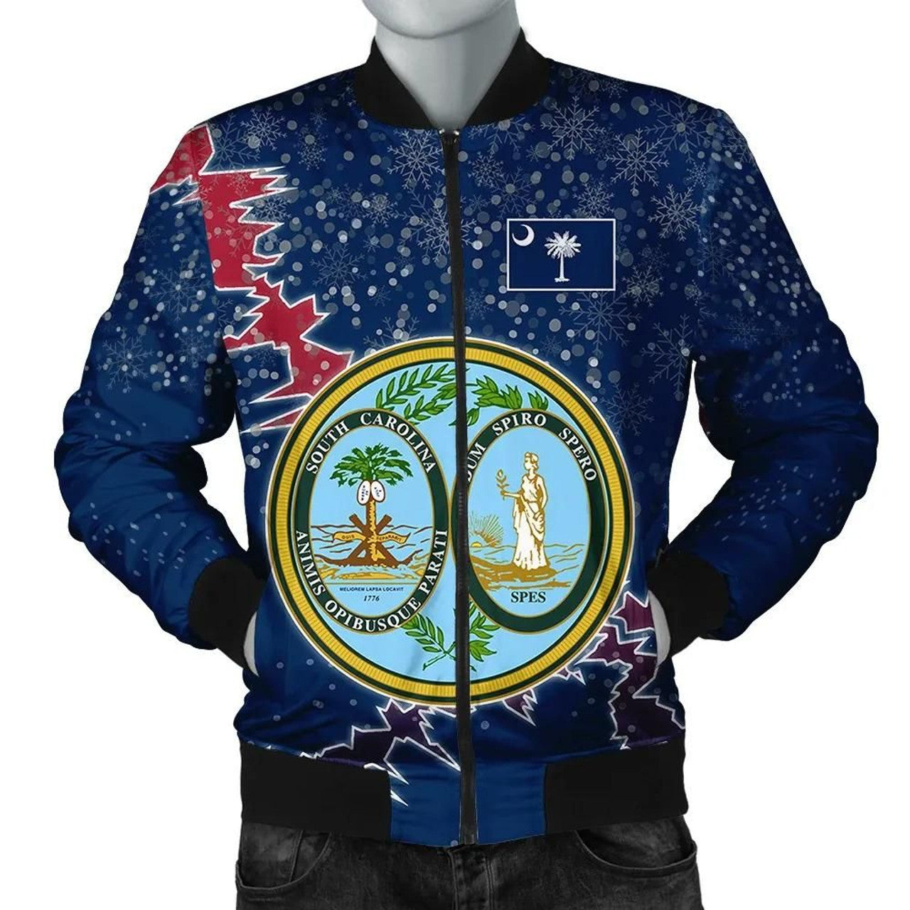 FUNSTUFFPRINT South Carolina Christmas Coat Of Arms Men Bomber Jacket Style 3D Bomber Jacket