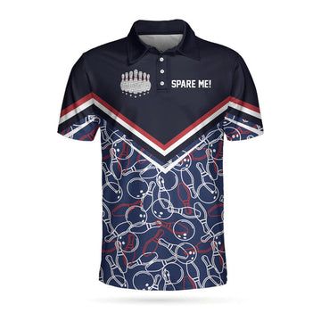 Spare Me Bowling Short Sleeve Polo Shirt, Bowling Ball And Pin Pattern Polo Shirt, Best Bowling Shirt For Men