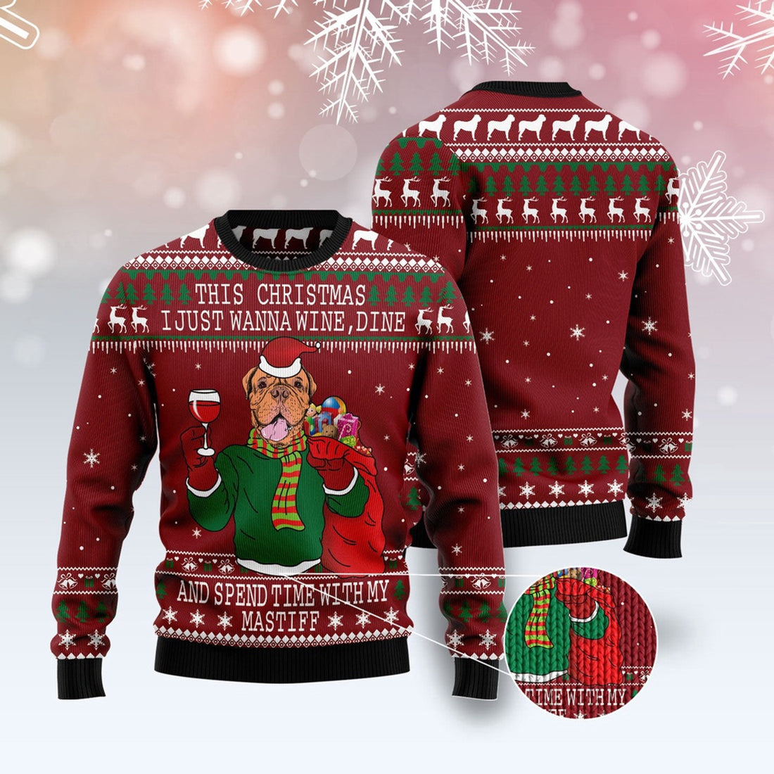 FUNSTUFFPRINT Spend Time With My Mastiff Ugly Christmas Sweater, Christmas Sweater, Ugly Sweater, Funny Xmas Sweaters Ugly Sweater
