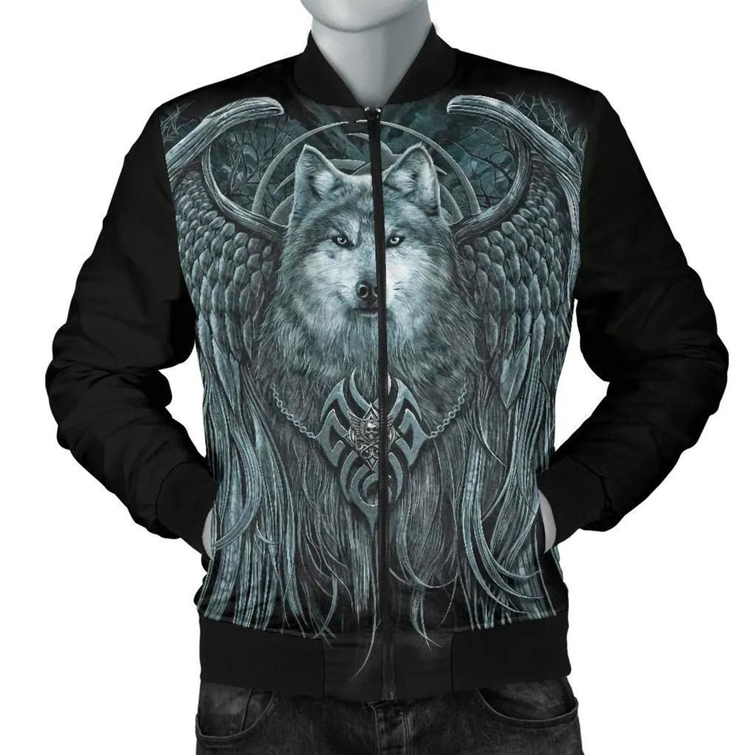 FUNSTUFFPRINT Spiral Wolf Spirit Men's 3D Bomber Jacket