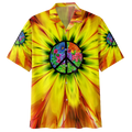 Spiritual Hippie Floral Pattern Peace Sign Tie Dye Trippy Hawaiian Shirt