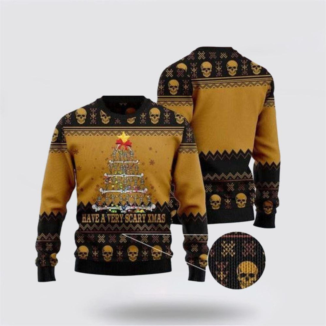 FUNSTUFFPRINT Spookily Festive Skull Ugly Sweater Perfect For A Scary Christmas - Christmas Gifts For Frends Ugly Sweater