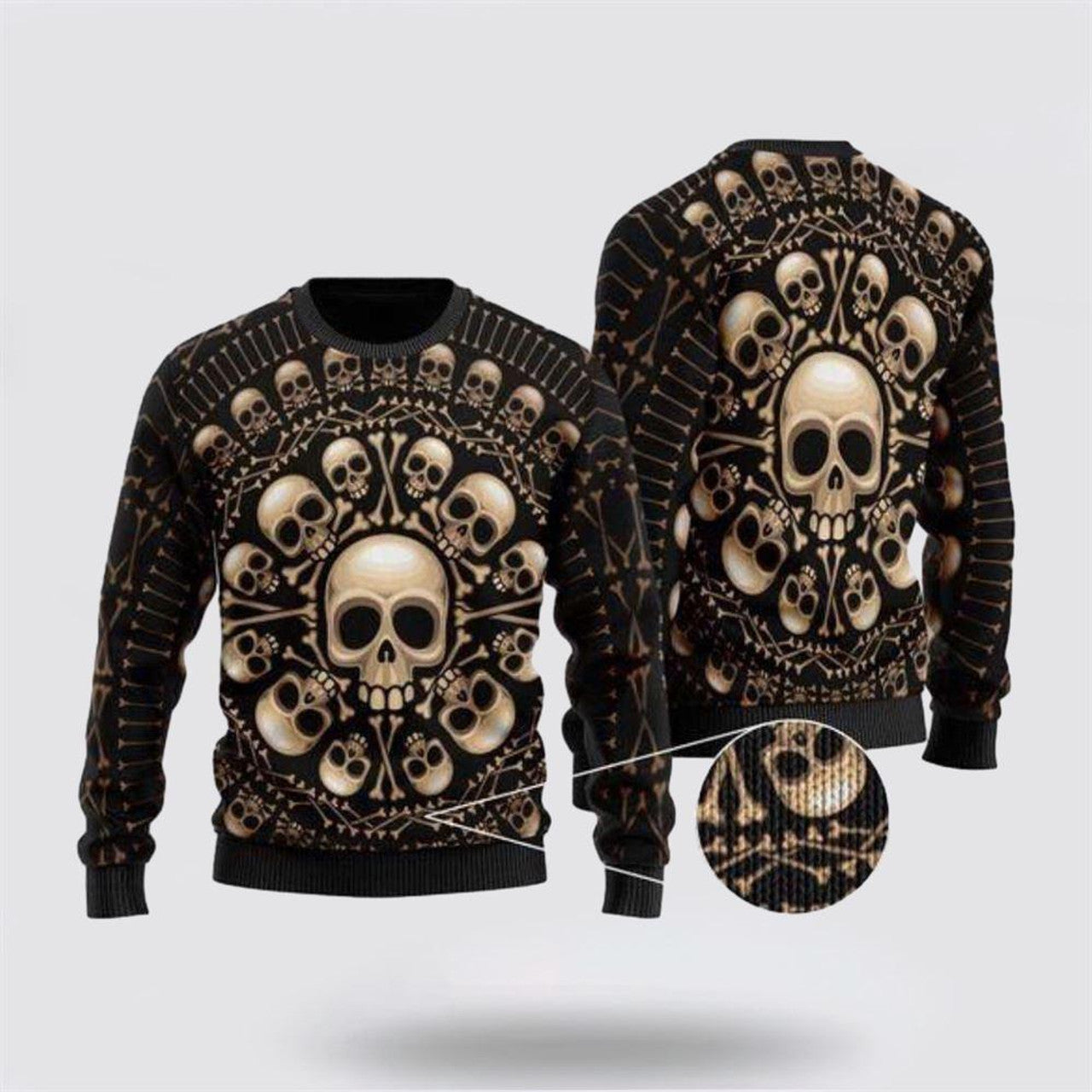 FUNSTUFFPRINT Spooktacular Skull Pattern Ugly Christmas Sweater – Christmas Gifts For Frends Ugly  Sweater