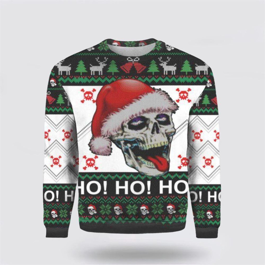 FUNSTUFFPRINT Spooky Snd Festive Skull Santa Ugly Sweater For Adults - Christmas Gifts For Frends Ugly Sweater