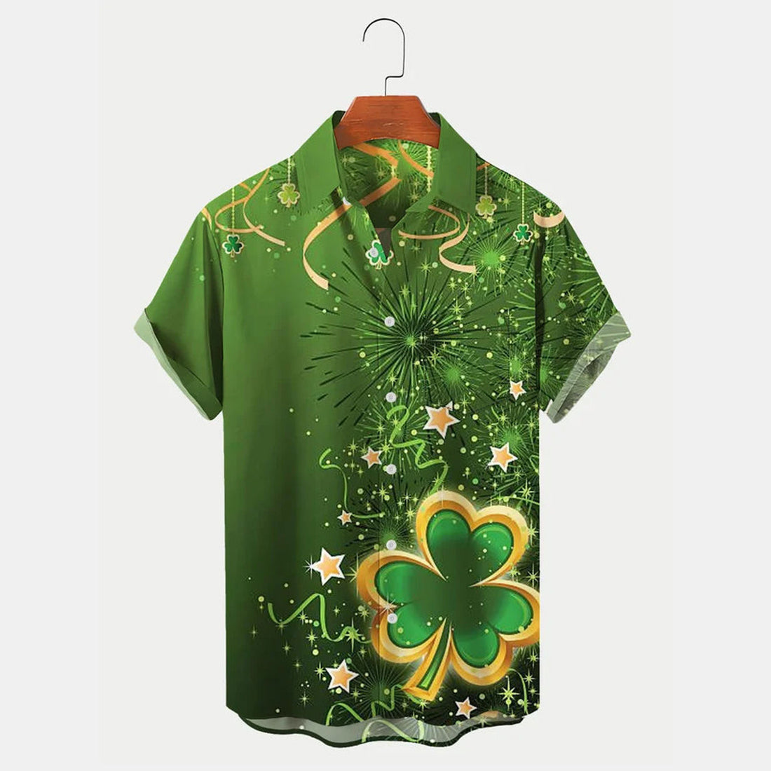 St. Patrick's Day Shamrock Print Men's Hawaiian Shirts Casual Comfortable Plus Size Shirts