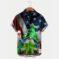 St. Patrick's Gnome Shamrock American Flag Print Men's Hawaiian Shirt