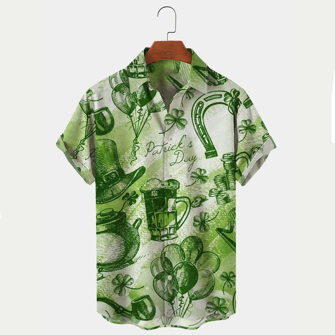 St. Patrick's Men's Hawaiian Shirts Clover Oversized Stretch Easy Care Aloha Shirts, St. Patrick's Day gifts