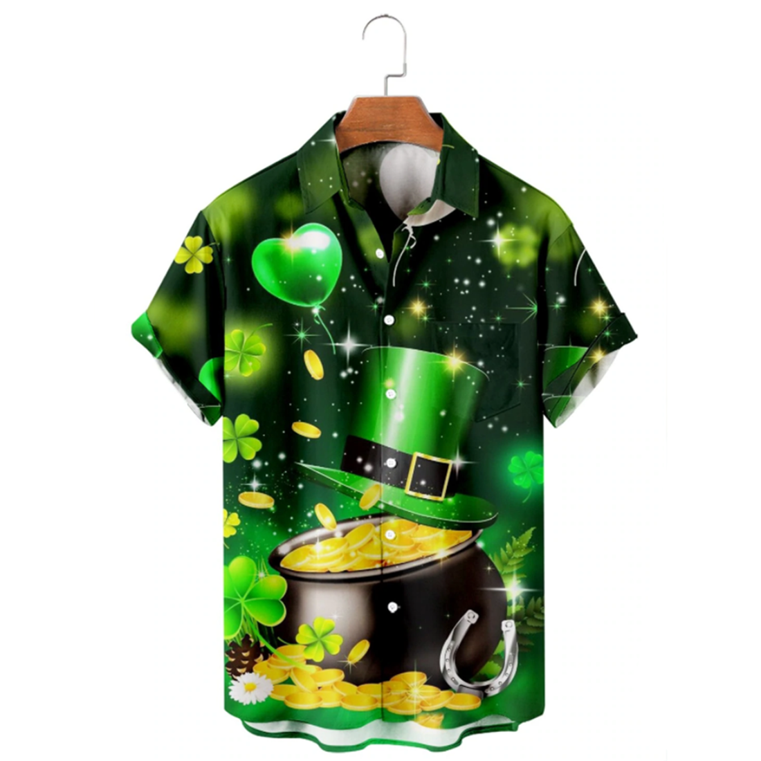 Gold Golden Irish Hawaiian Shirt, St. Patrick's Day 3d Shirt, Shamrock Hawaiian Shirt