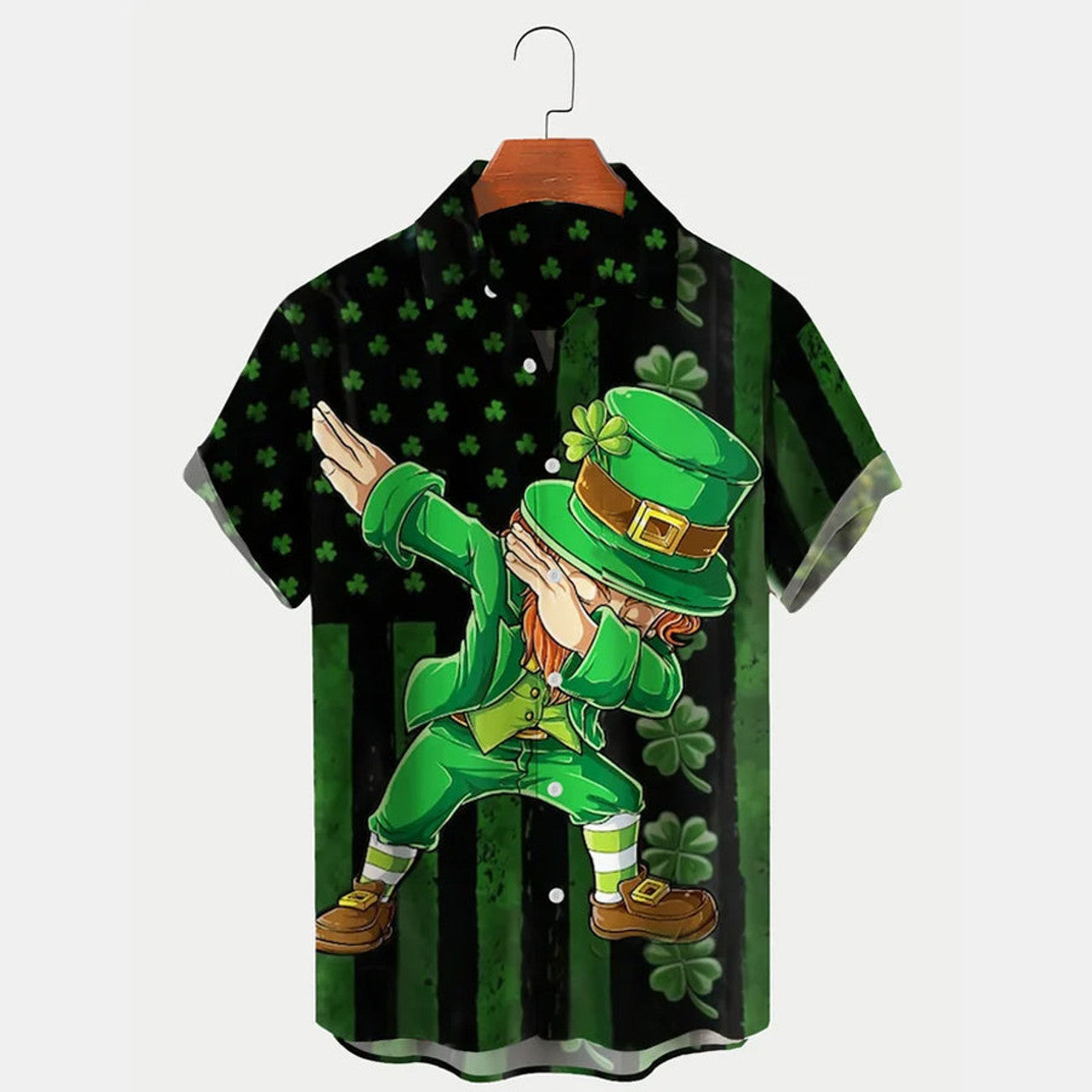 St Patrick's Day Shamrock Flag Print Men's Hawaiian Shirt