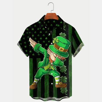 St Patrick's Day Shamrock Flag Print Men's Hawaiian Shirt