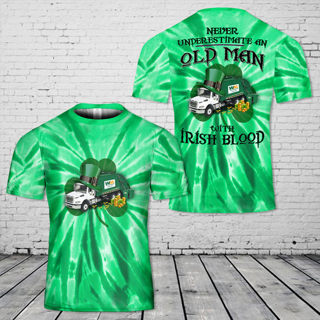 FUNSTUFFPRINT Waste Management Tie Dye 3D T-shirt, Hawaiian T-Shirt Gift for Men Dad 3D T-shirt