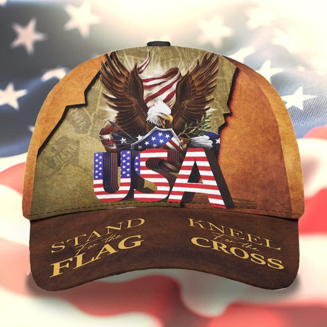 FUNSTUFFPRINT Stand For Flag Kneel For Cross Classic Hat All Over Print - Christian Hats for Men and Women