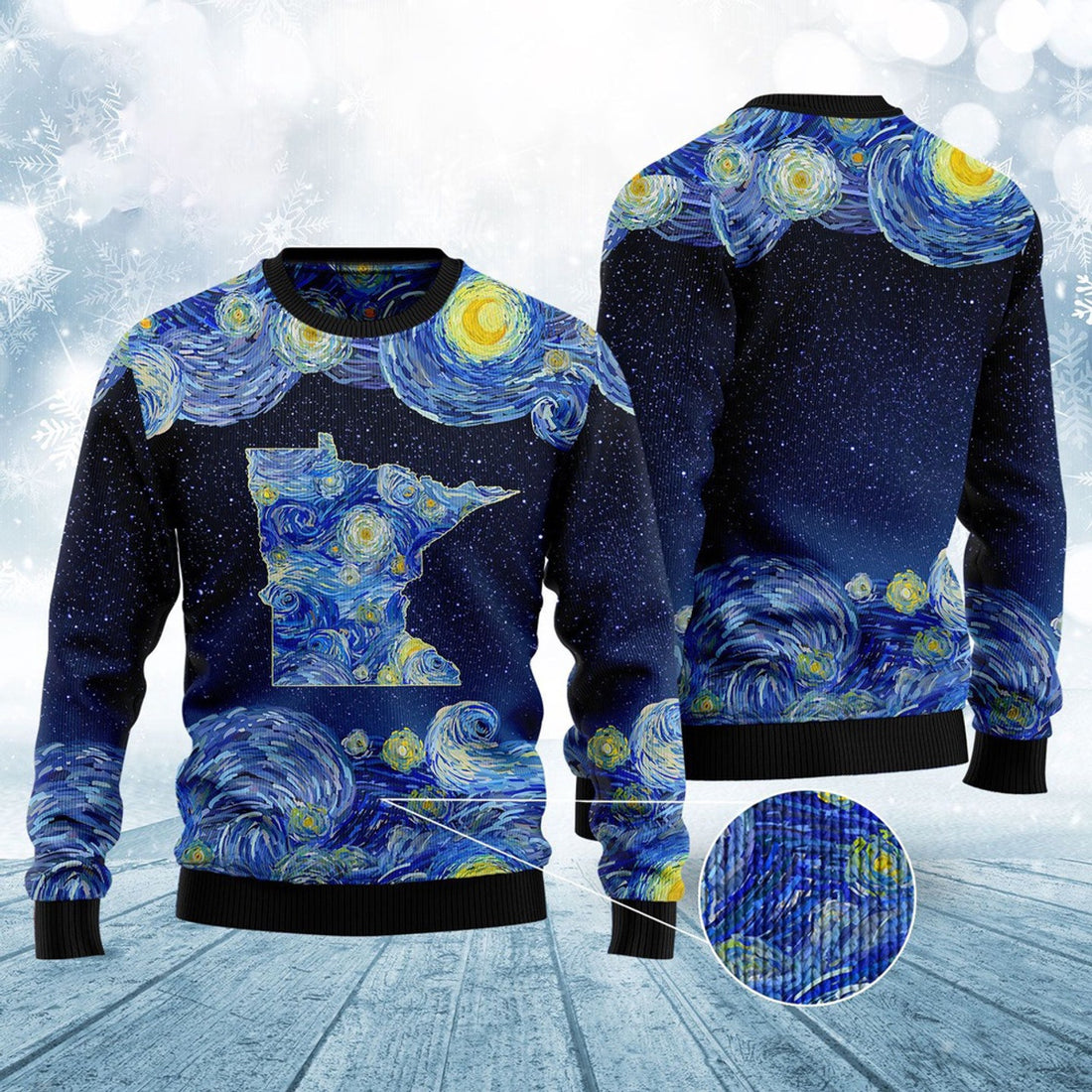 FUNSTUFFPRINT Starry Minnesota Ugly Christmas Sweater, Christmas Sweater, Ugly Sweater, Funny Xmas Sweaters Ugly Sweater