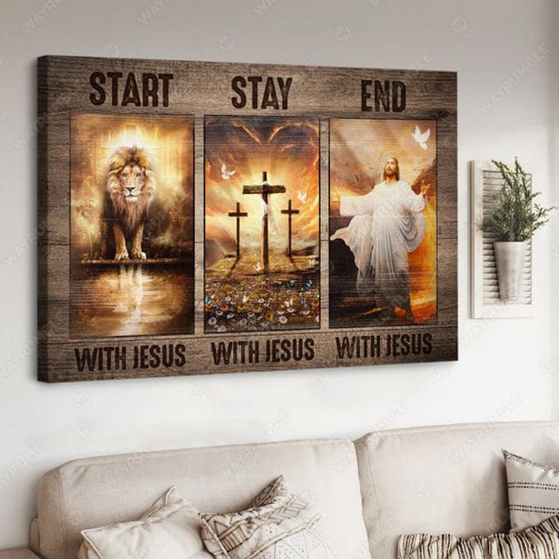 Start With Iesus Stay With Iesus End With Iesus, Jesus Poster, God Cross Poster and Canvas