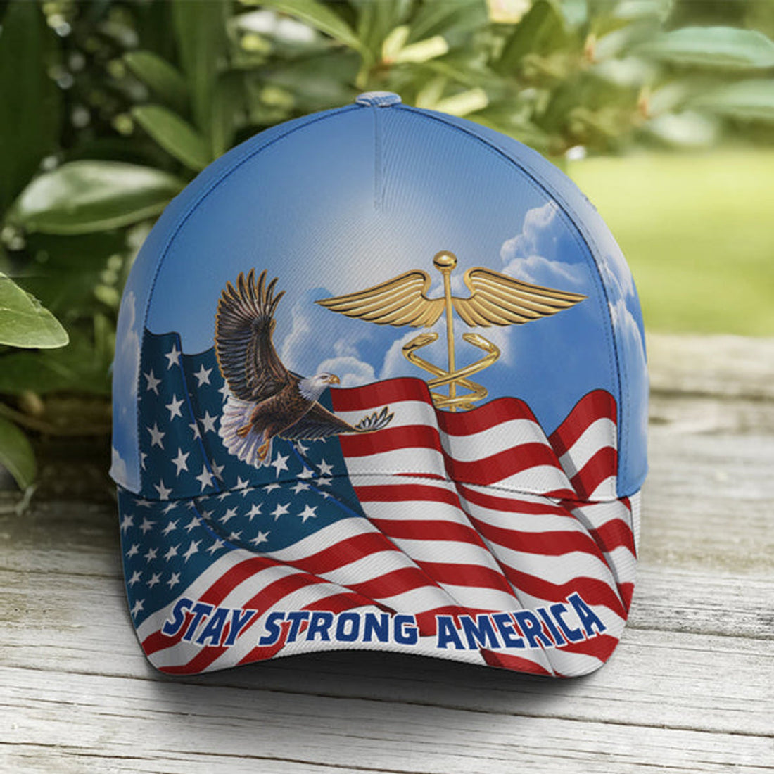 FUNSTUFFPRINT Stay Strong America Eagle And Nurse Sign Baseball Cap