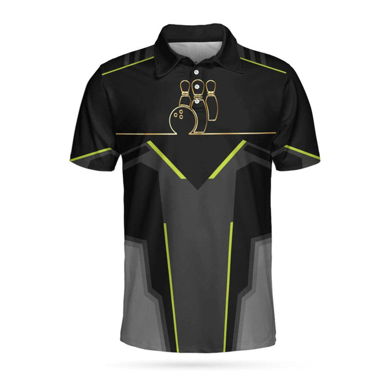 Strike Black And Golden Pattern Bowling Short Sleeve Polo Shirt, Digital Polo Shirt, Best Bowling Shirt For Men